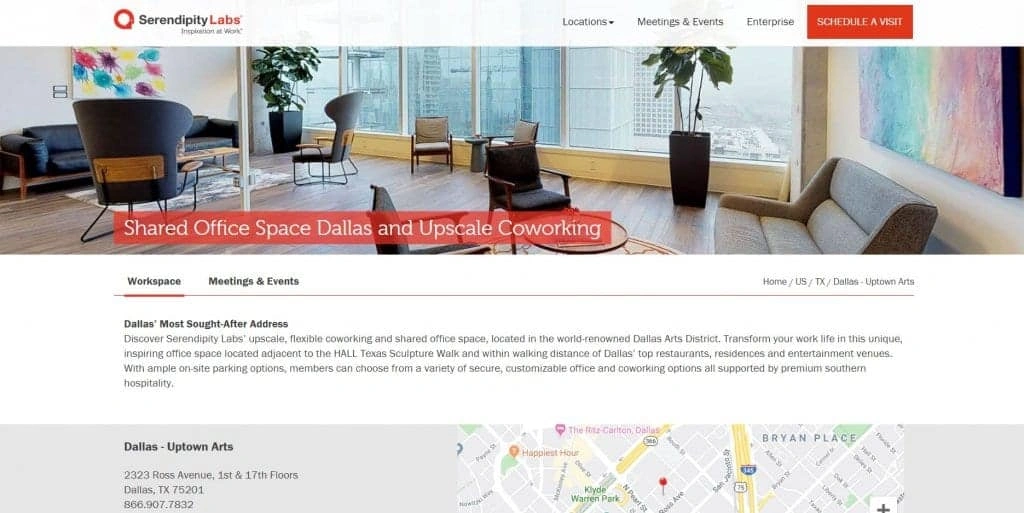 Top Coworking Spaces in Dallas Serendipity Labs Website Found on Bold Patents Image