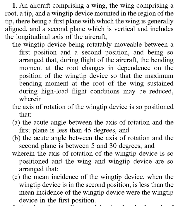 wing tip utility patent claims