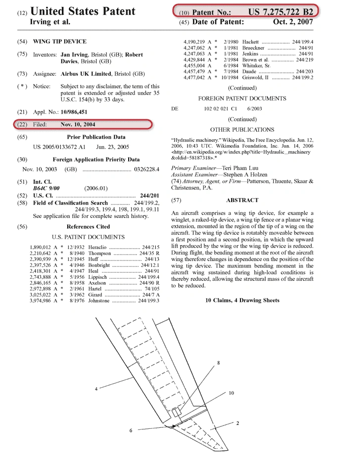 Wing Tip Utility Patent Image